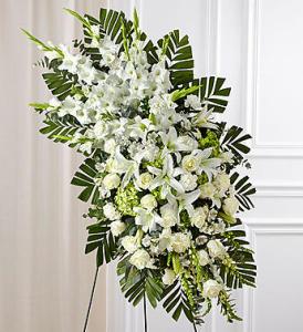 White Rose & Lily Standing Spray – Blooms By Vickrey, Camp Hill PA