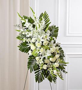 White Rose & Lily Standing Spray – Blooms By Vickrey, Camp Hill PA
