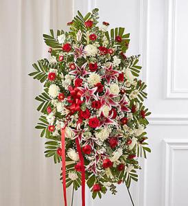 Red Rose & Lily Standing Spray – Blooms By Vickrey, Camp Hill PA