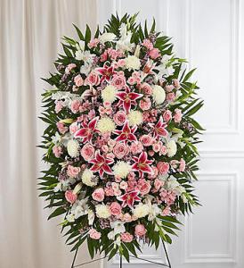 Pink & White Sympathy Standing Spray – Blooms By Vickrey, Camp Hill PA
