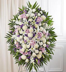 Lavender & White Sympathy Standing Spray – Blooms By Vickrey, Camp Hill PA