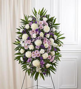 Lavender & White Sympathy Standing Spray – Blooms By Vickrey, Camp Hill PA