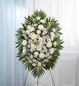 White Sympathy Standing Spray – Blooms By Vickrey, Camp Hill PA