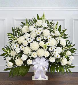 Heartfelt Tribute Floor Basket-White – Blooms By Vickrey, Camp Hill PA