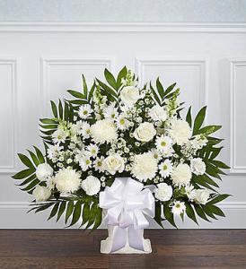 Heartfelt Tribute Floor Basket-White – Blooms By Vickrey, Camp Hill PA