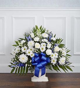 Heartfelt Tribute Floor Basket-Blue & White – Blooms By Vickrey, Camp Hill PA