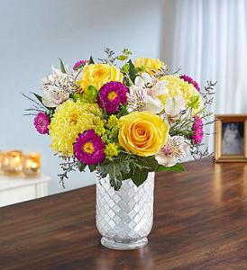 Beaming Sunshine in White MosaicVase – Blooms By Vickrey, Camp Hill PA