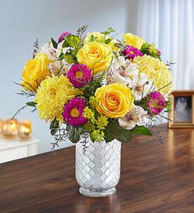 Beaming Sunshine in White MosaicVase – Blooms By Vickrey, Camp Hill PA