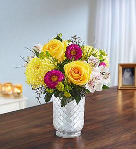Beaming Sunshine in White MosaicVase – Blooms By Vickrey, Camp Hill PA