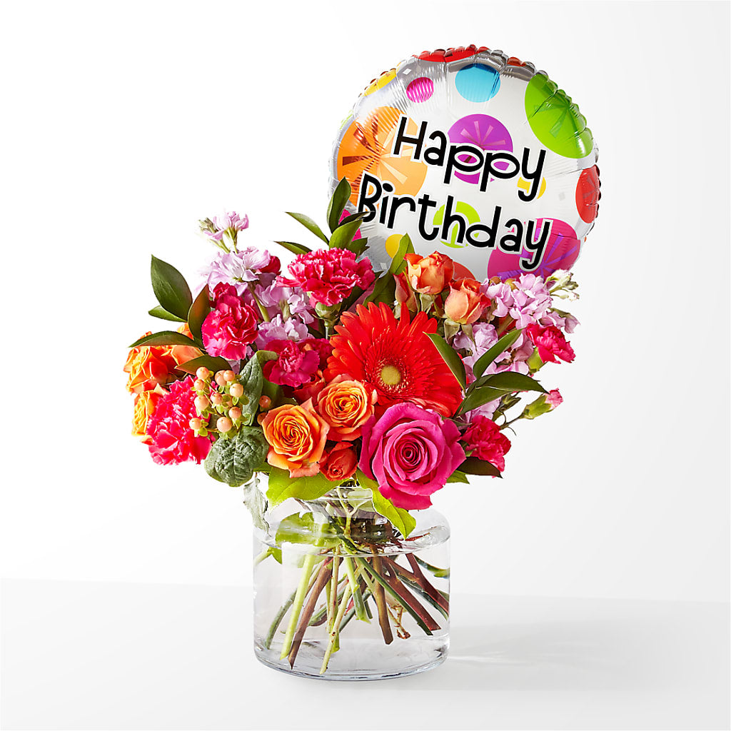 Fiesta Bouquet with Birthday Balloon – Blooms By Vickrey, Camp Hill PA
