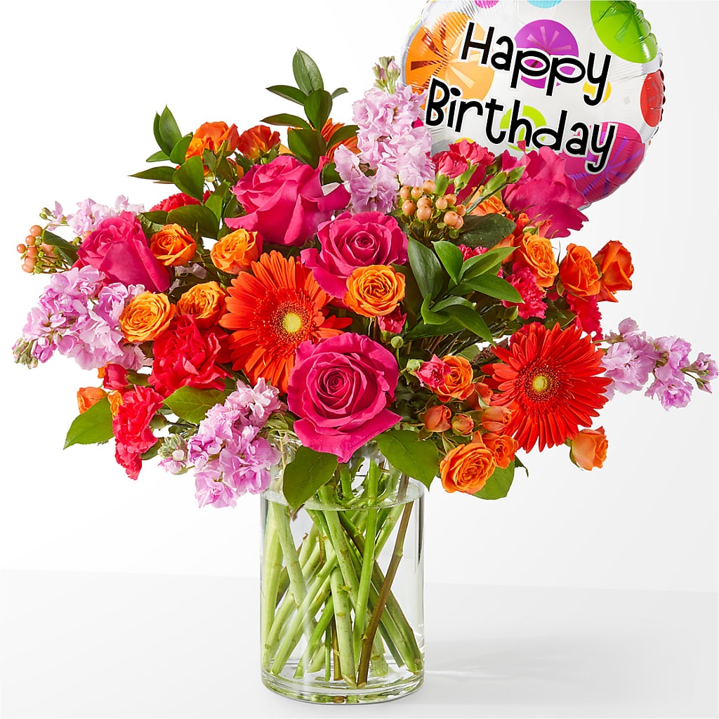 Fiesta Bouquet with Birthday Balloon – Blooms By Vickrey, Camp Hill PA