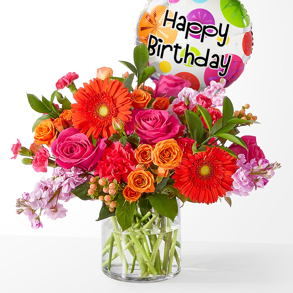 Fiesta Bouquet with Birthday Balloon – Blooms By Vickrey, Camp Hill PA