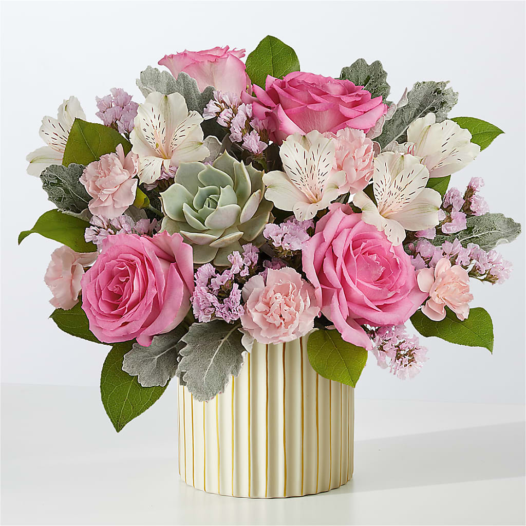 Dusty Rose Bouquet with Ivory Vase – Blooms By Vickrey, Camp Hill PA