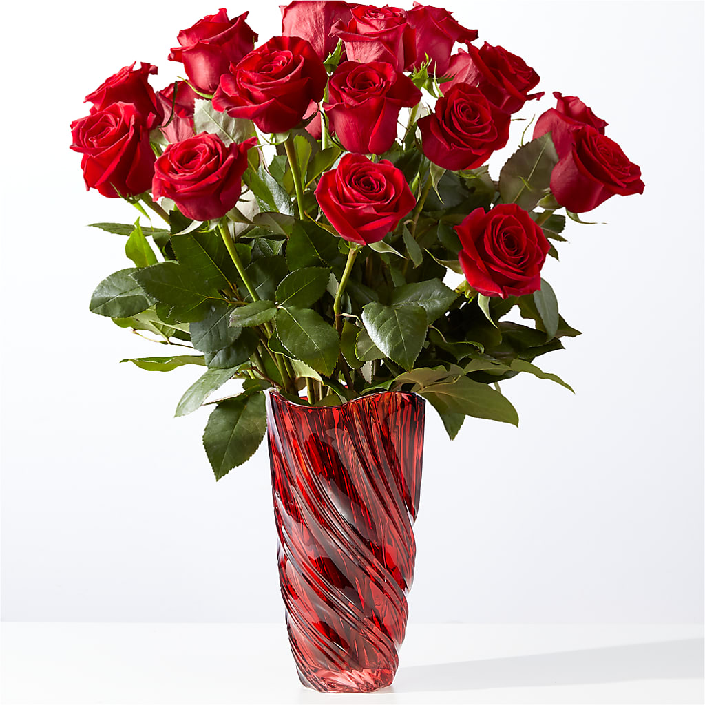 Classic Love Red Rose Bouquet with Luxe Swirl Vase – Blooms By Vickrey, Camp Hill PA