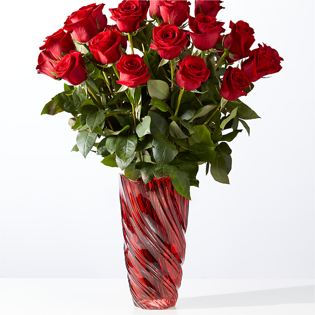 Classic Love Red Rose Bouquet with Luxe Swirl Vase – Blooms By Vickrey, Camp Hill PA