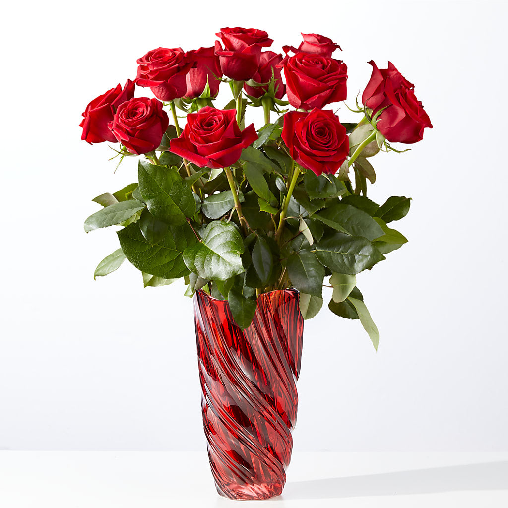 Classic Love Red Rose Bouquet with Luxe Swirl Vase – Blooms By Vickrey, Camp Hill PA