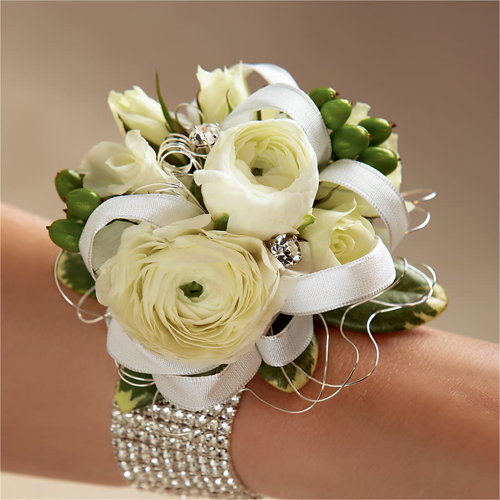 White Wedding Corsage – Blooms By Vickrey, Camp Hill PA