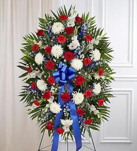 Red, White & Blue Sympathy Standing Spray –  Blooms By Vickrey, Camp Hill PA