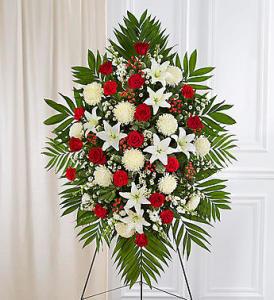 Red & White Sympathy Standing Spray