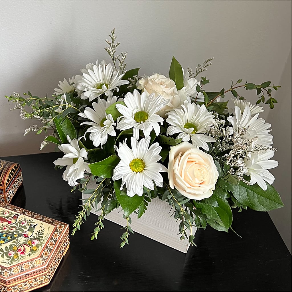 Fresh Linen Box Bouquet –  Blooms By Vickrey, Camp Hill PA