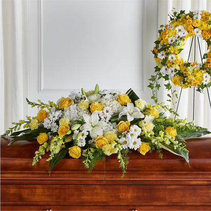 Golden Harmony Casket Spray –  Blooms By Vickrey, Camp Hill PA
