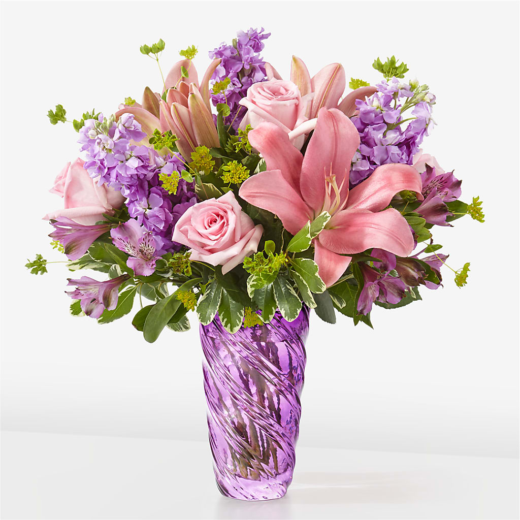 Precious Petals Bouquet with Luxe Swirl Vase –  Blooms By Vickrey, Camp Hill PA