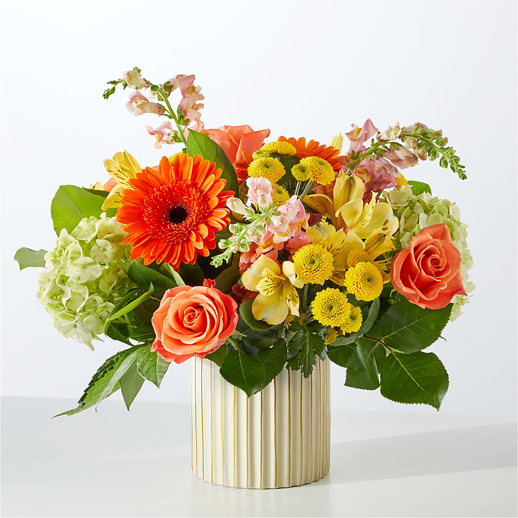 Autumn Sunshine Bouquet with Ivory Vase –  Blooms By Vickrey, Camp Hill PA