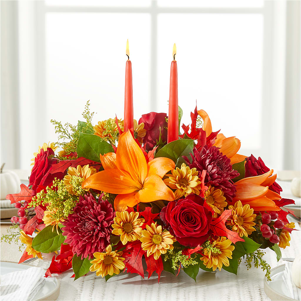 Autumn's Embrace Centerpiece –  Blooms By Vickrey, Camp Hill PA