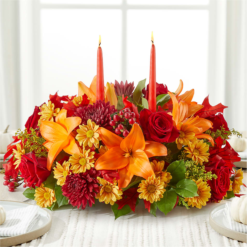 Autumn's Embrace Centerpiece –  Blooms By Vickrey, Camp Hill PA