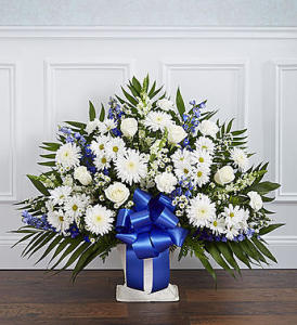 Heartfelt Tribute Floor Basket-Blue & White